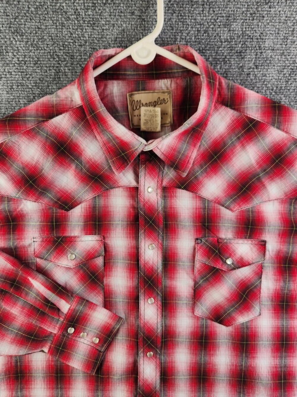 Wrangler Western Fashion Pearl Snap Red Plaid Long Sleeve Button Up Shirt XXL
